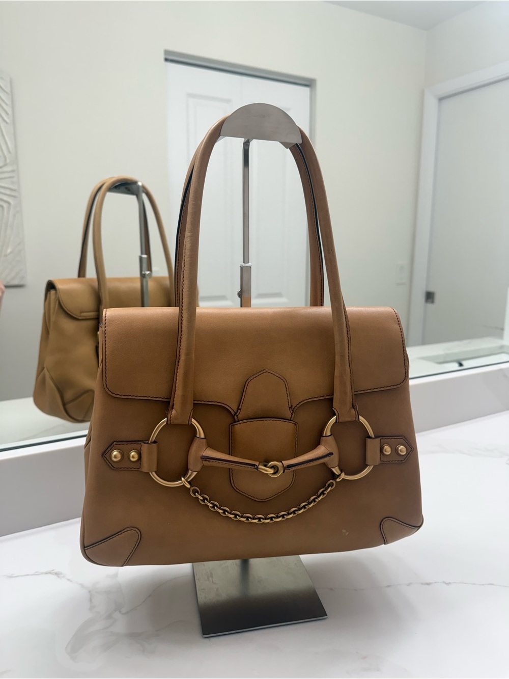 Vintage 2004 Gucci Horsebit Beige Leather Bag